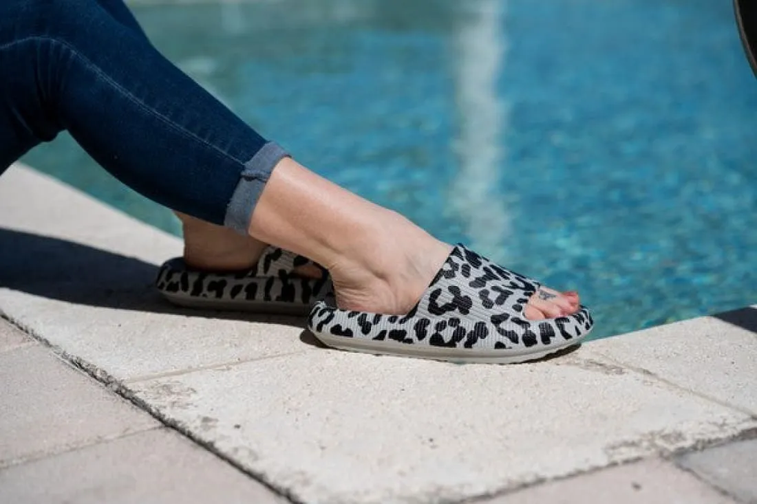 Gray Leopard Insanely  Comfortable Slides