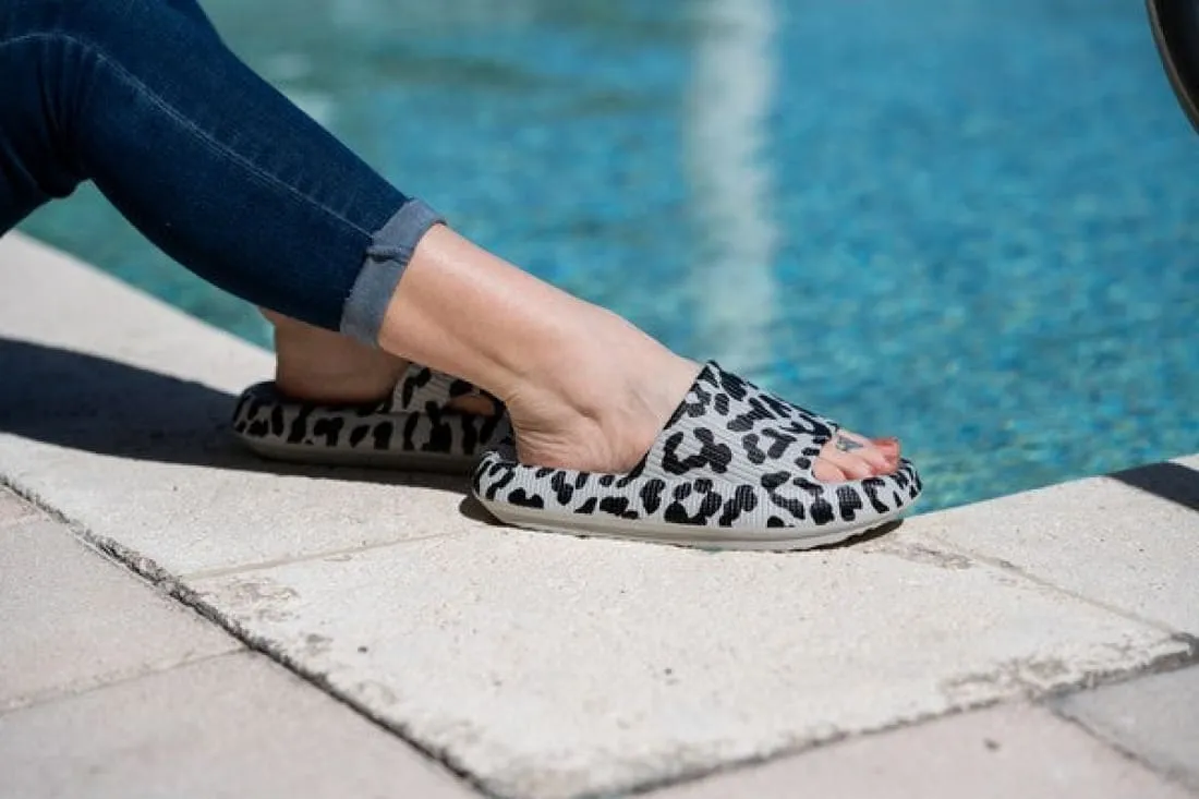 Gray Leopard Insanely  Comfortable Slides