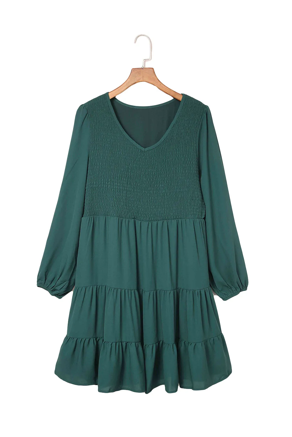 Green Plus Size Puff Sleeve Smocked Tiered Dress
