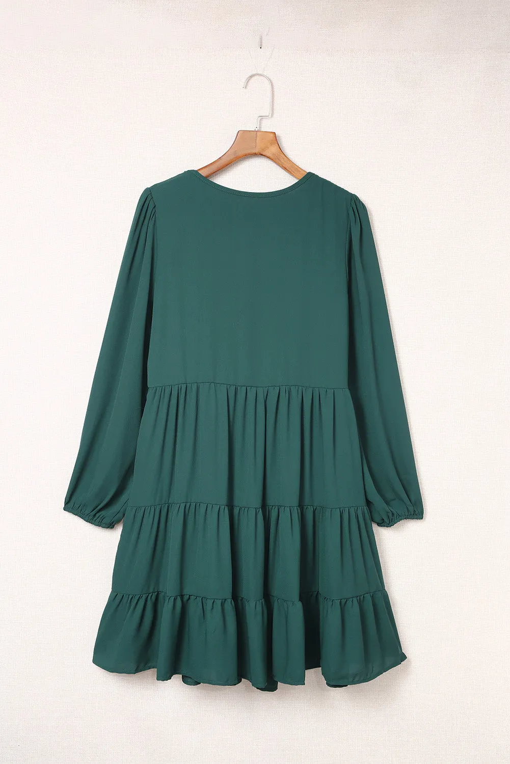 Green Plus Size Puff Sleeve Smocked Tiered Dress