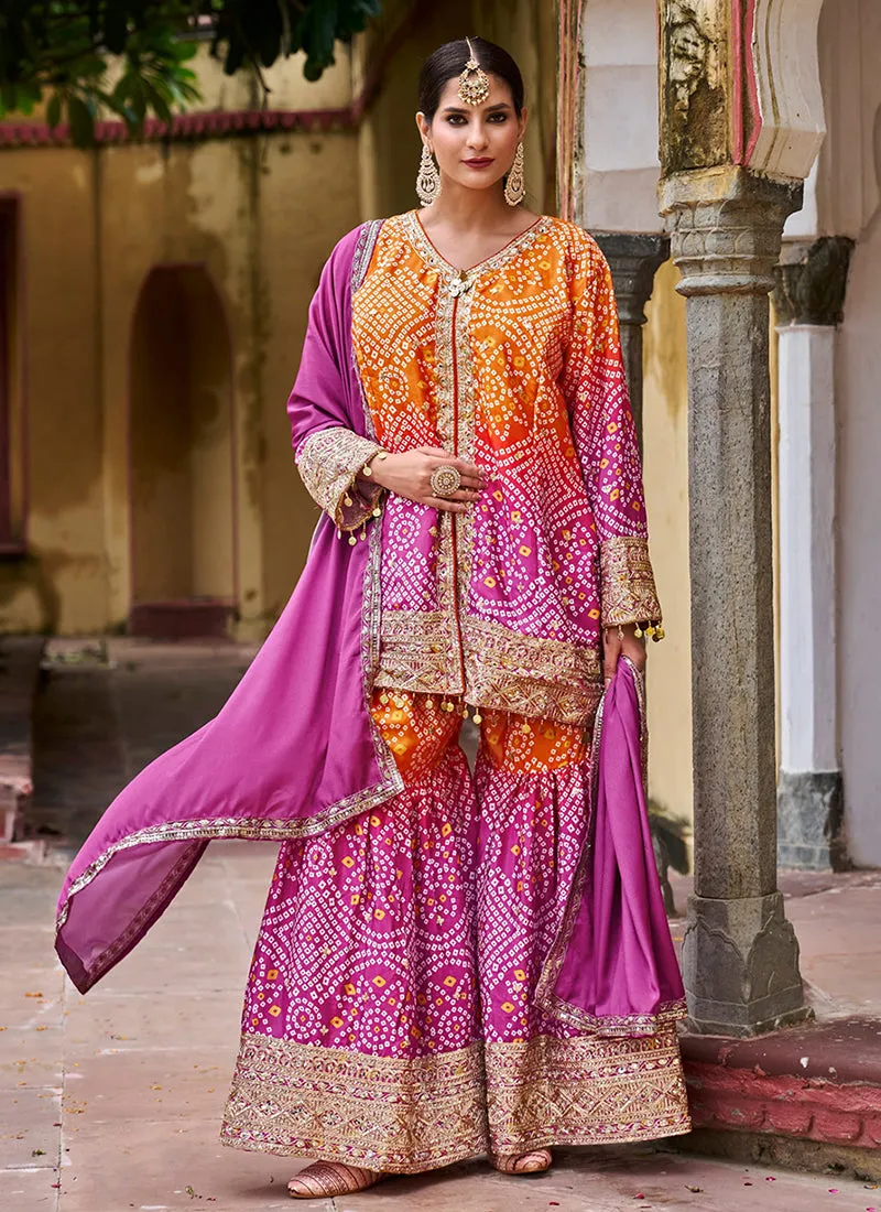 Green Turquoise Ombré Embroidered Sharara Suit