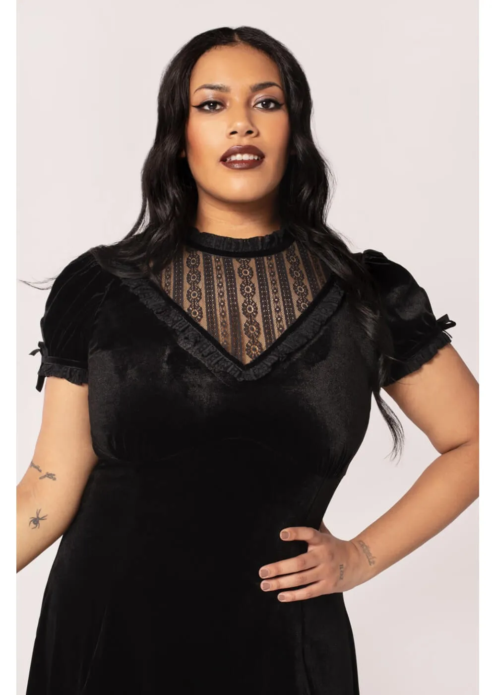 Hell Bunny Mourning Velvet 60's A-Line Dress Black