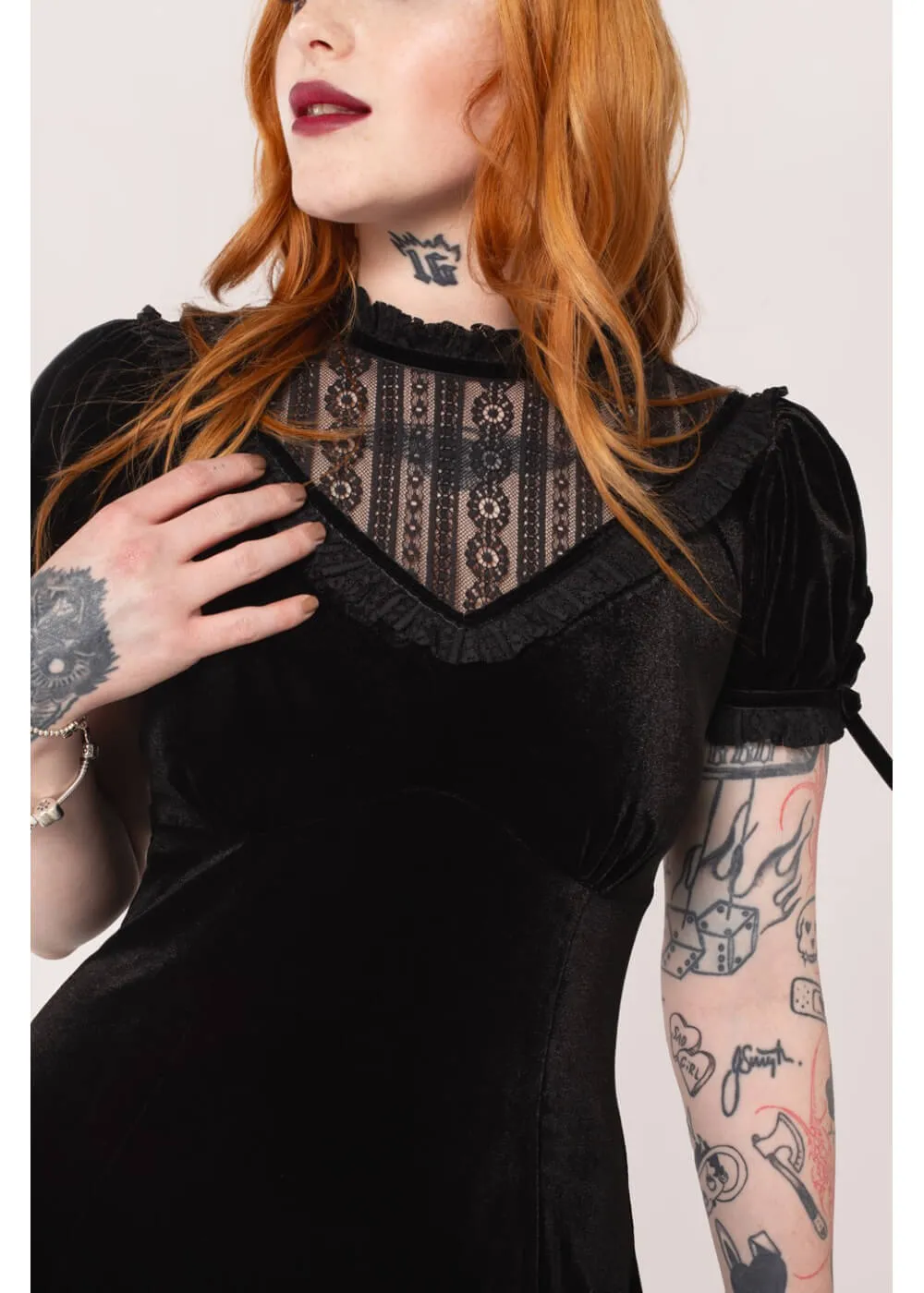 Hell Bunny Mourning Velvet 60's A-Line Dress Black