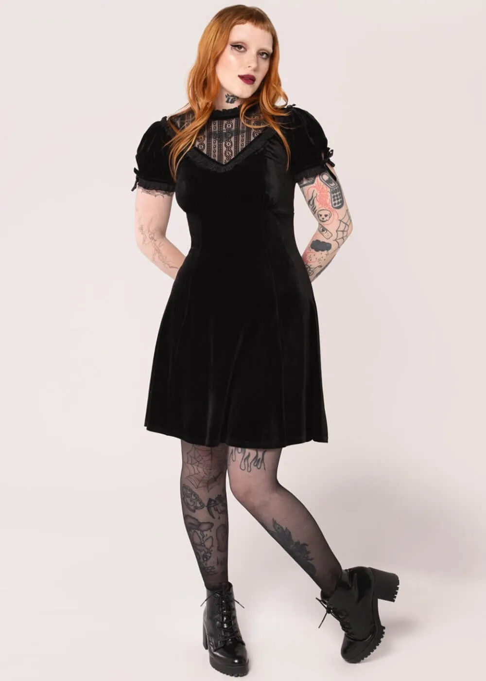 Hell Bunny Mourning Velvet 60's A-Line Dress Black