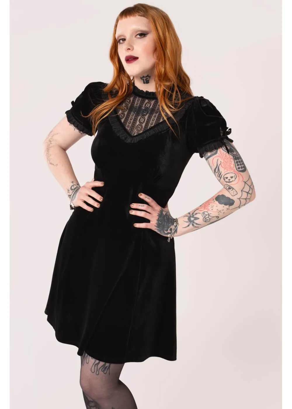 Hell Bunny Mourning Velvet 60's A-Line Dress Black