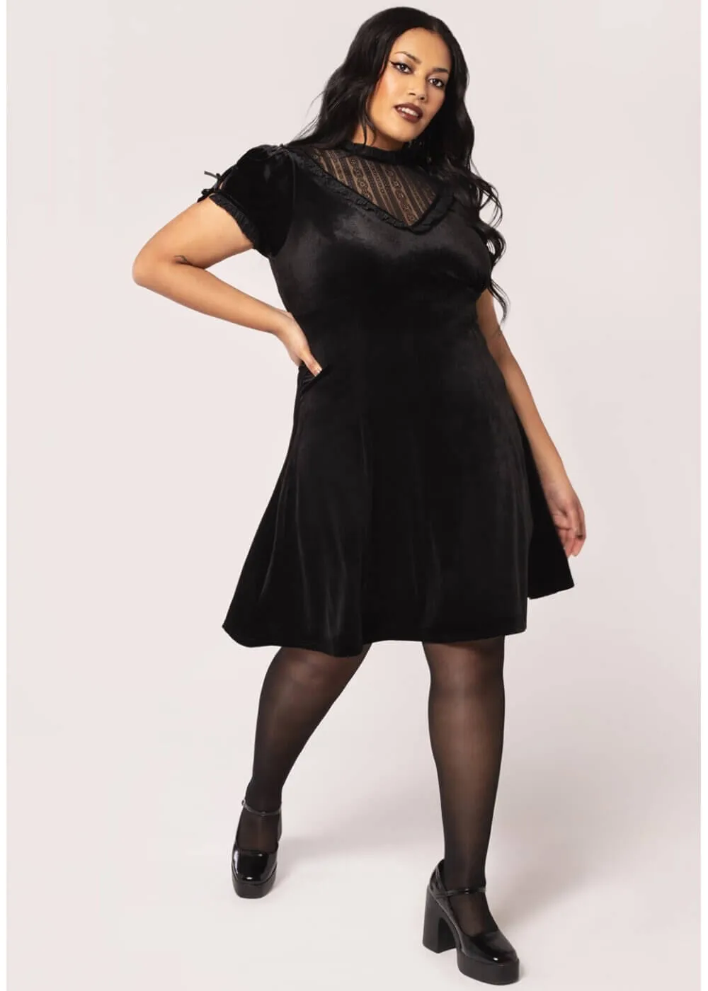 Hell Bunny Mourning Velvet 60's A-Line Dress Black