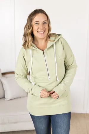 IN STOCK Vintage Wash HalfZip Hoodies - Tea Green