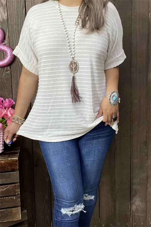 Ivory open knit short sleeve top