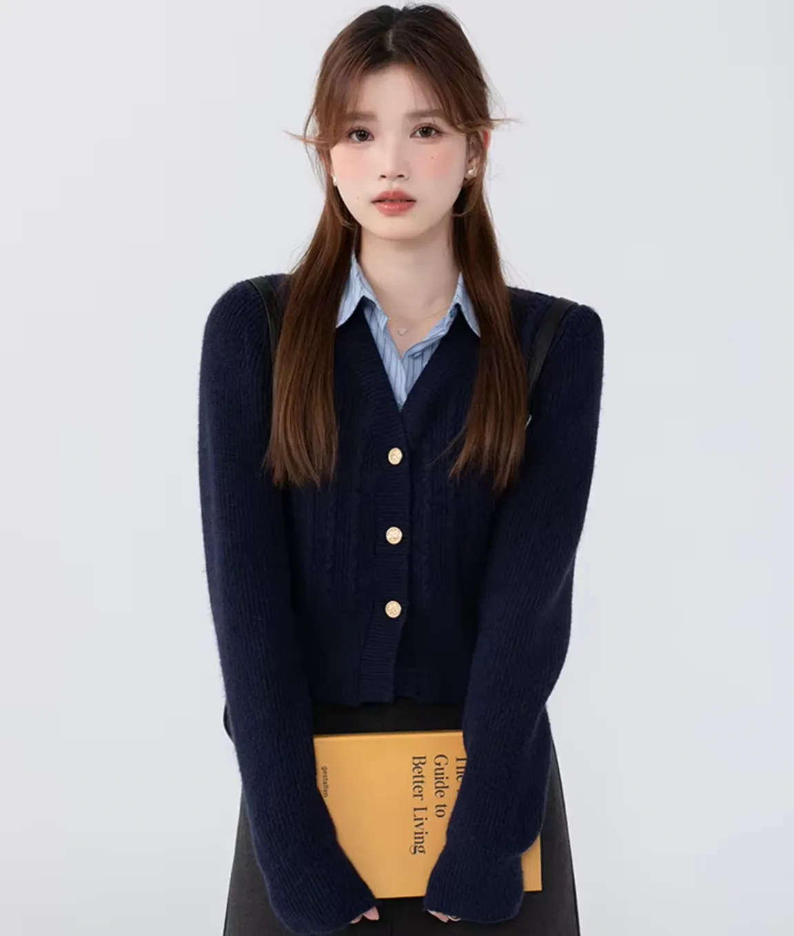 JENNIE PREPPY SHIRT CARDIGAN