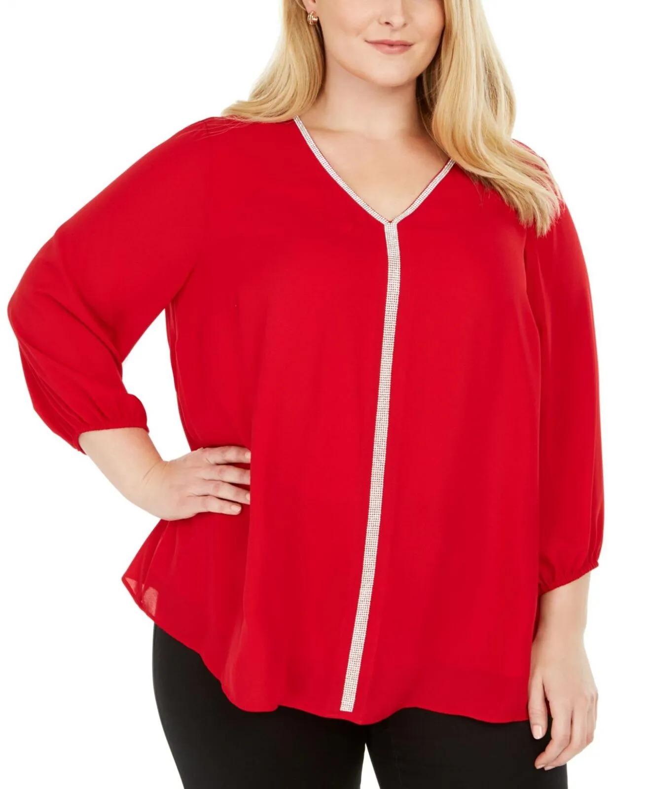 Jm Collection Womens Plus Size Glitter-Stripe Top 100032961WN Red 3X