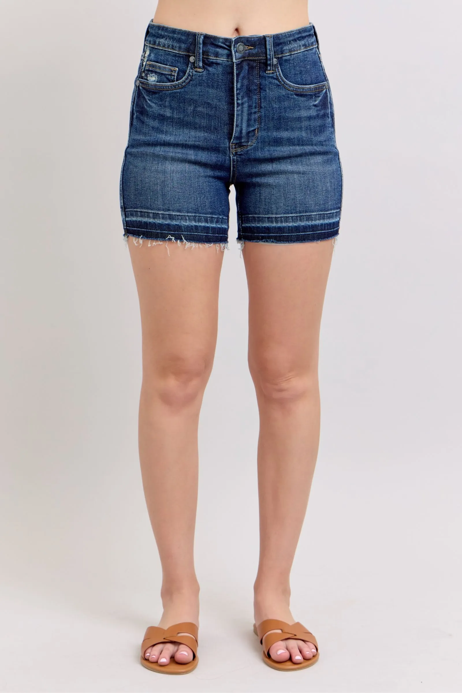 Judy Blue || Cindy High Waist Tummy Control Destroy Release Hem Shorts