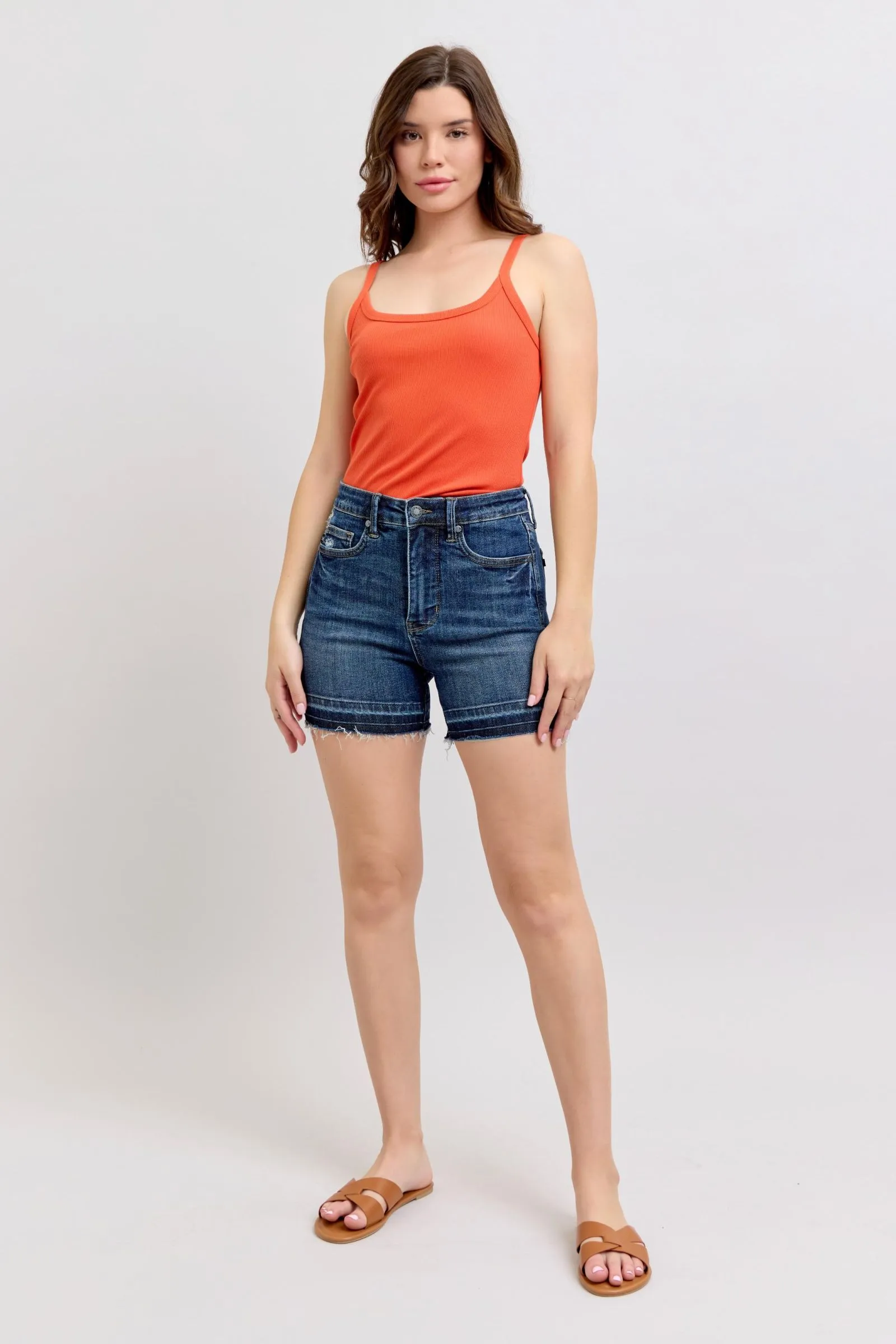 Judy Blue || Cindy High Waist Tummy Control Destroy Release Hem Shorts