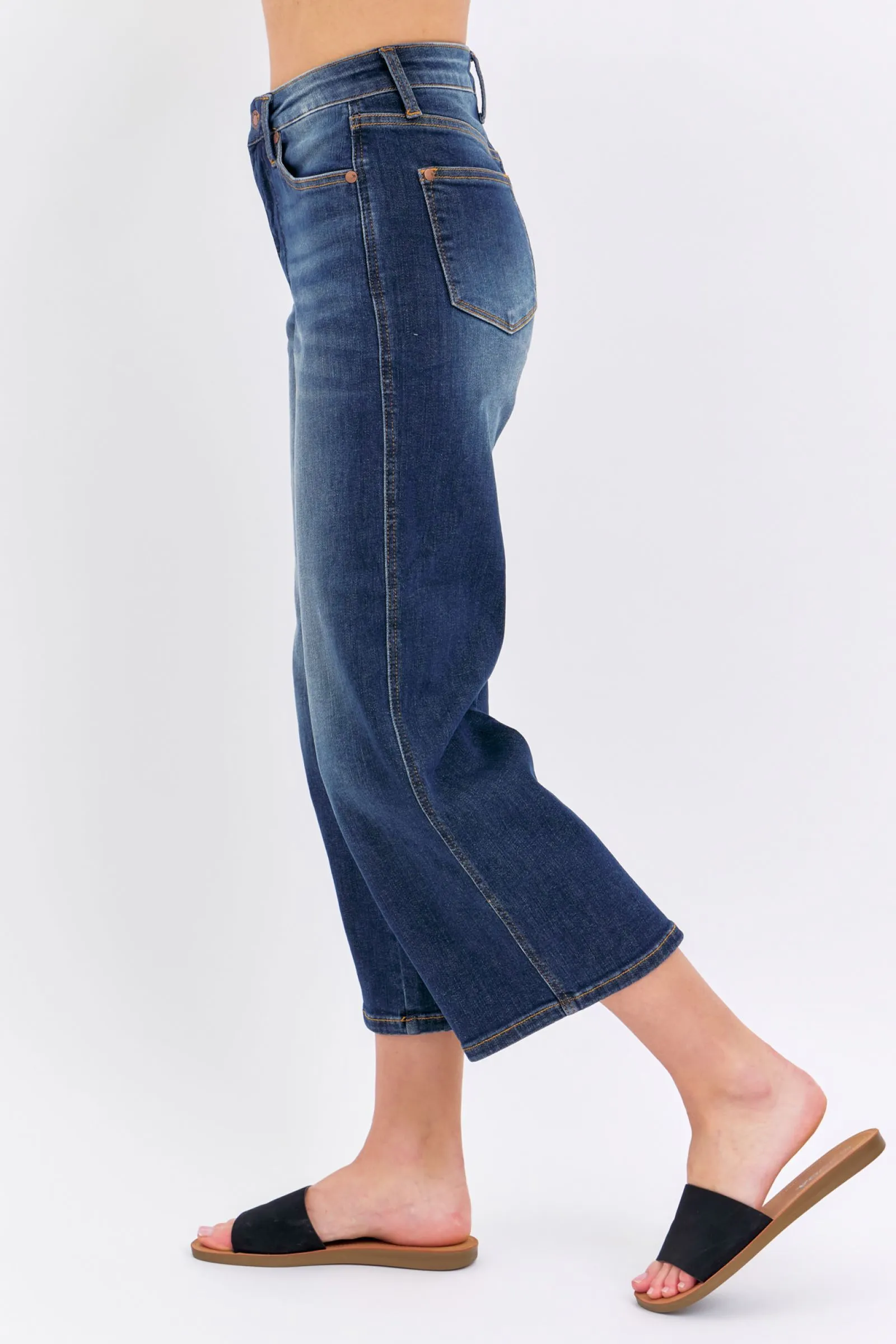 Judy Blue || Gina Mid Rise Tummy Control Wide Leg Denim Crop