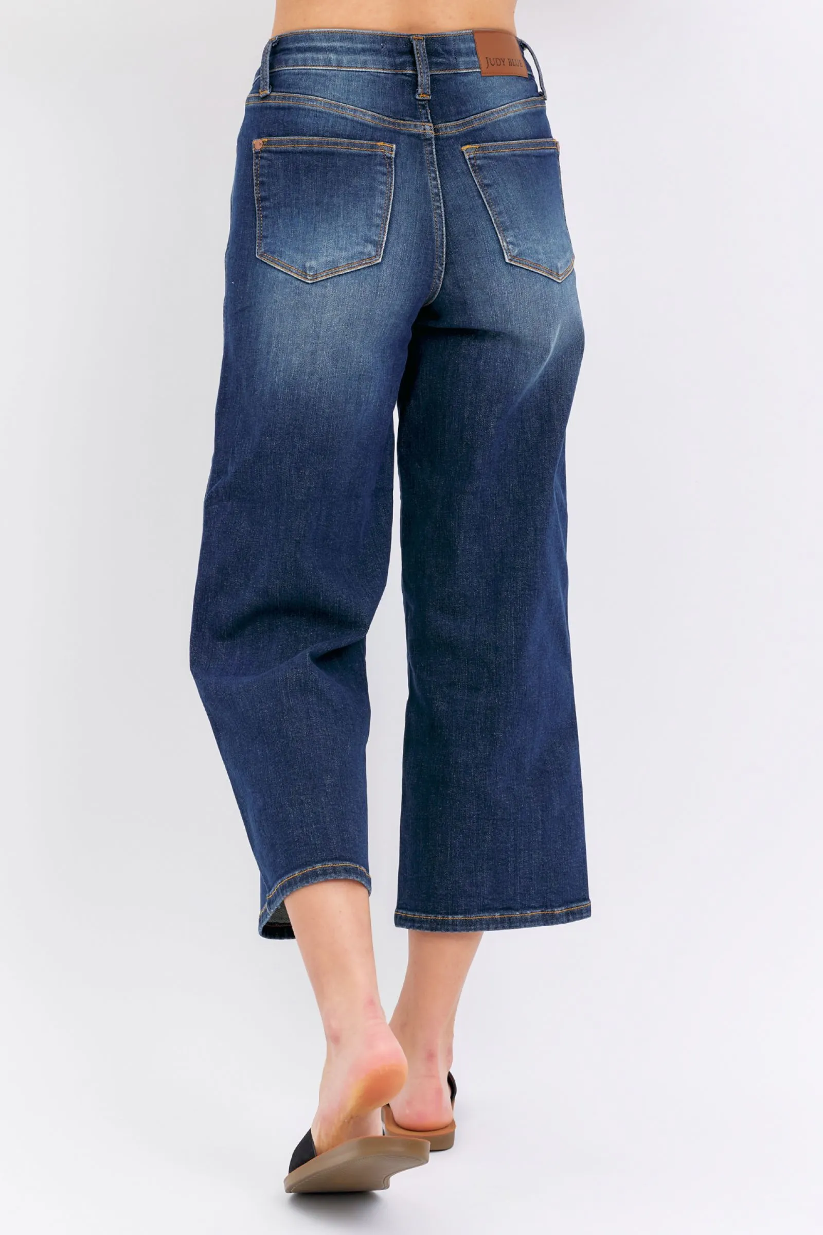 Judy Blue || Gina Mid Rise Tummy Control Wide Leg Denim Crop