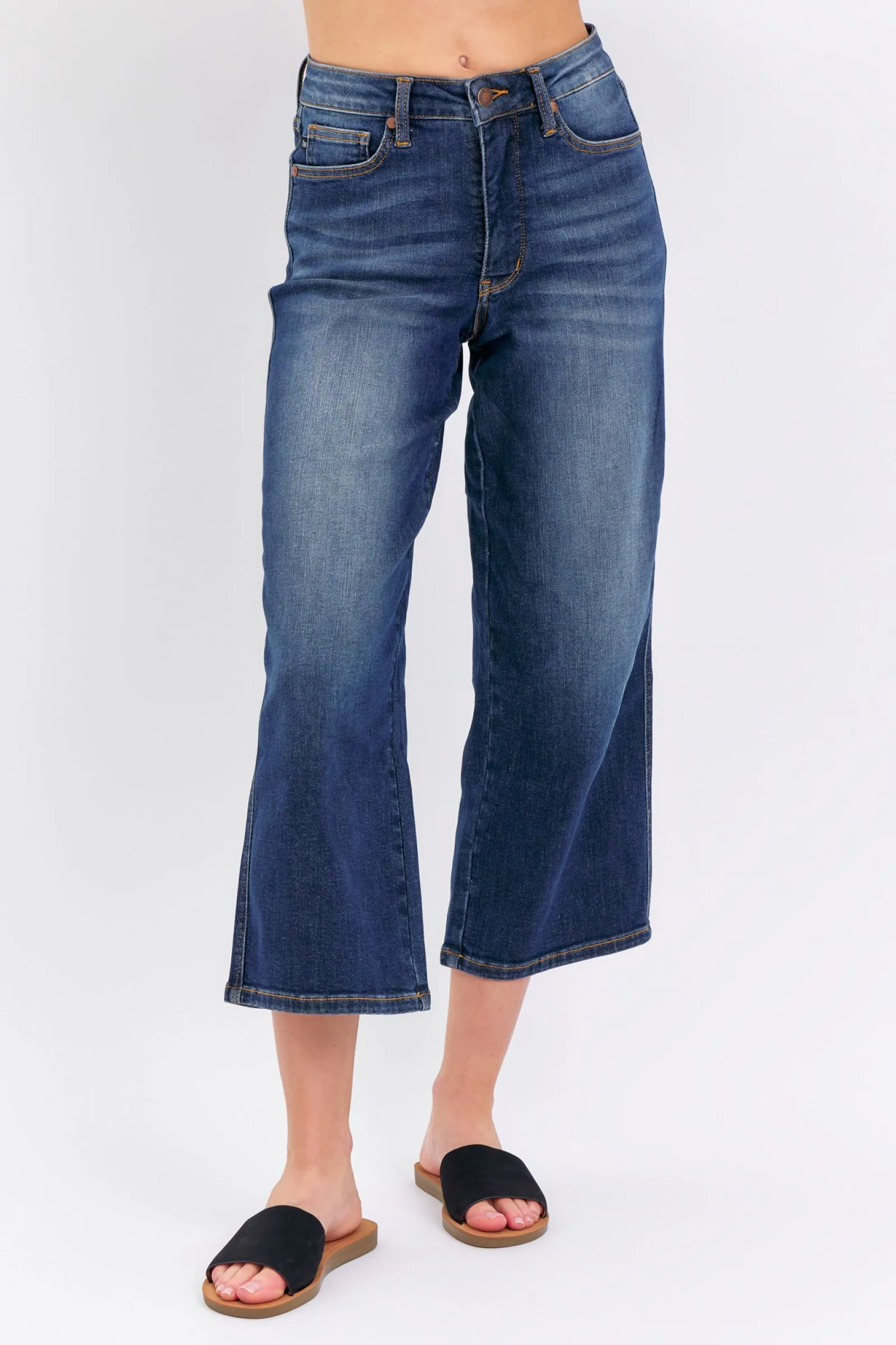 Judy Blue || Gina Mid Rise Tummy Control Wide Leg Denim Crop