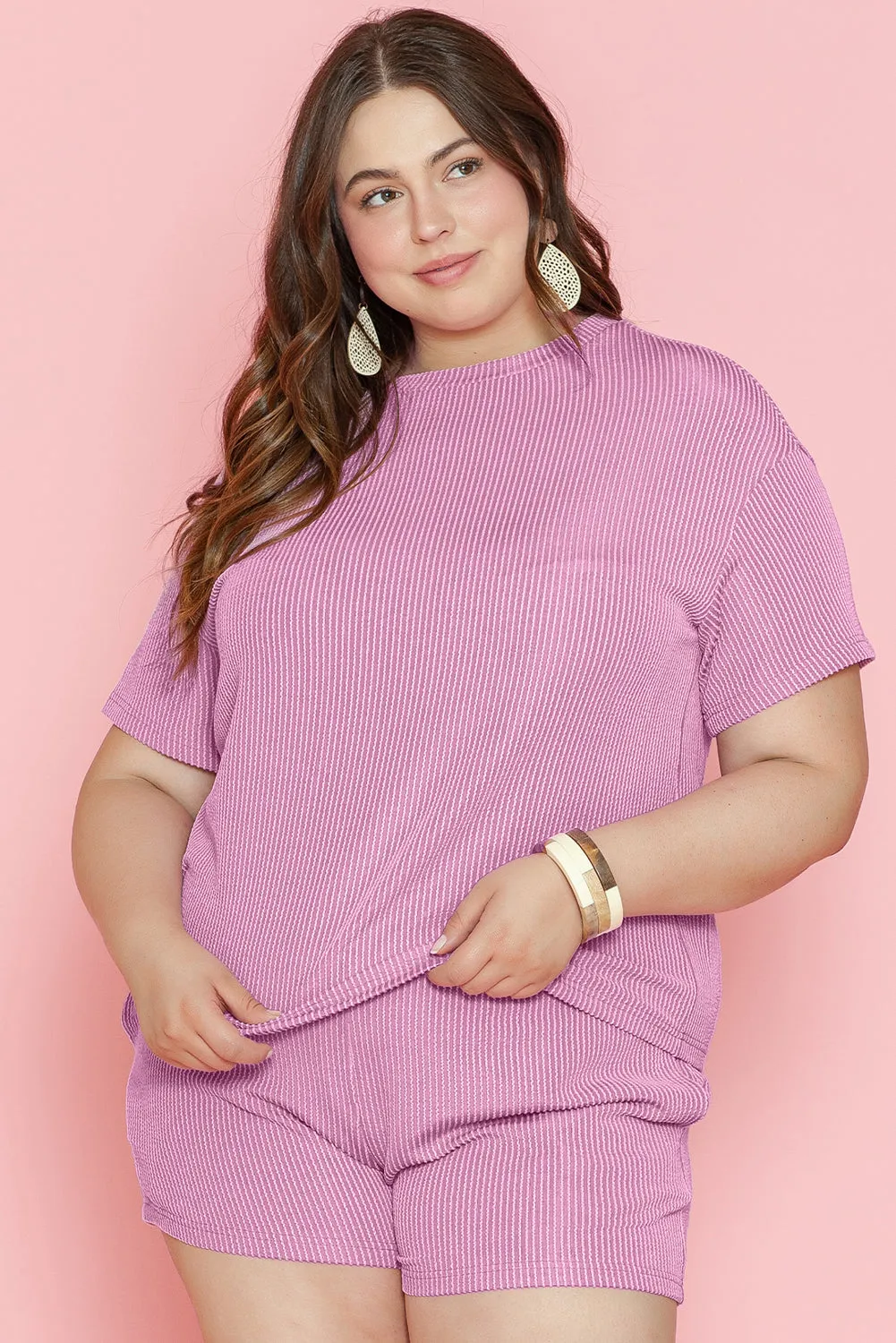Knit T Shirt and Shorts Plus Size Lounge Set