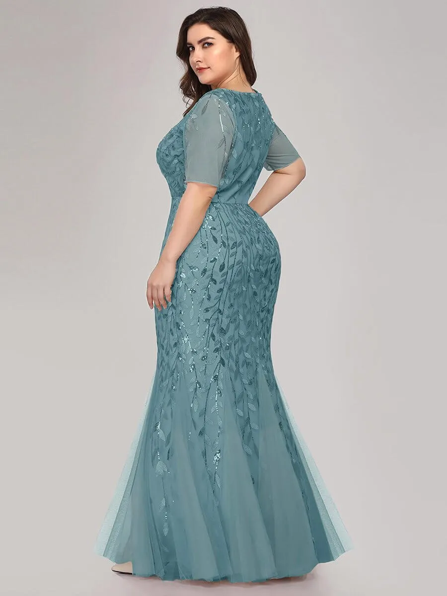 Krystal tulle embroidered leaf pattern dress with sequins in lighter colors