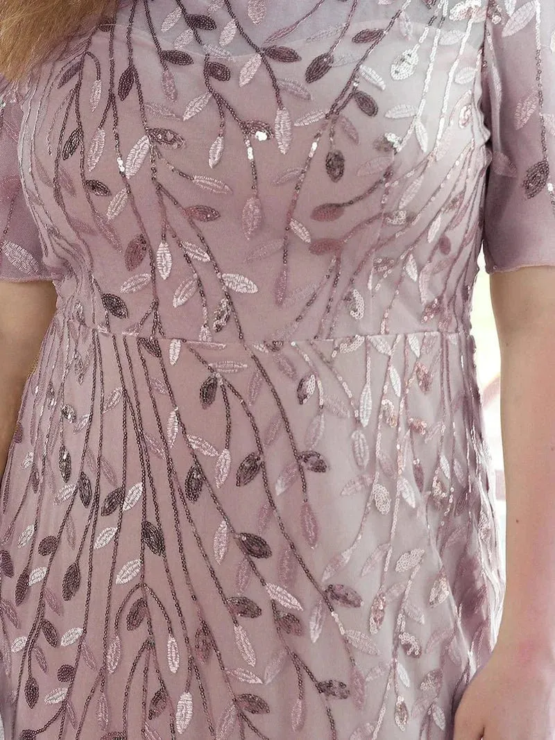 Krystal tulle embroidered leaf pattern dress with sequins in lighter colors