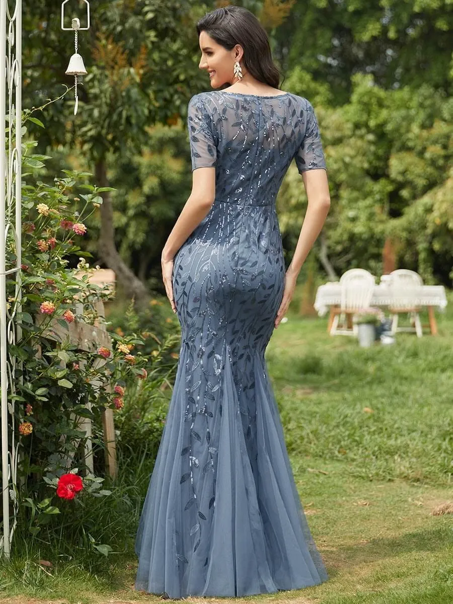 Krystal tulle embroidered leaf pattern dress with sequins in lighter colors