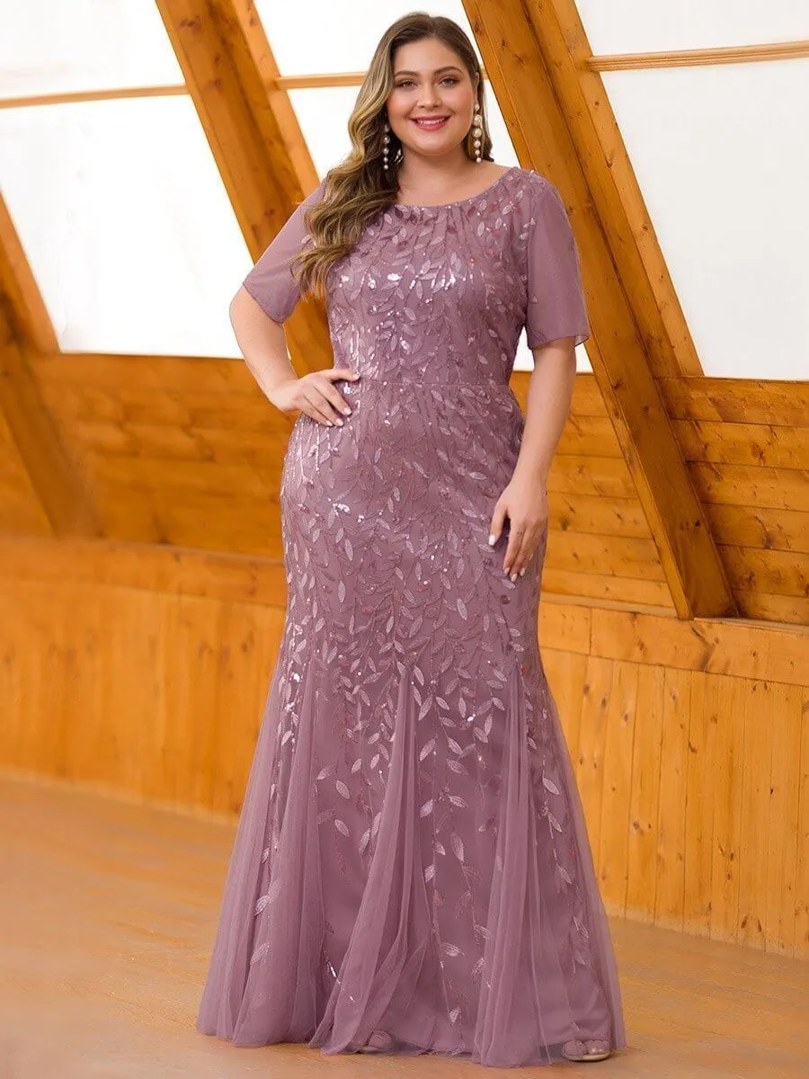 Krystal tulle embroidered leaf pattern dress with sequins in lighter colors