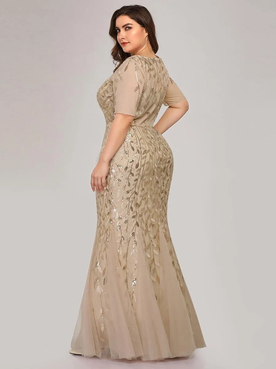 Krystal tulle embroidered leaf pattern dress with sequins in lighter colors