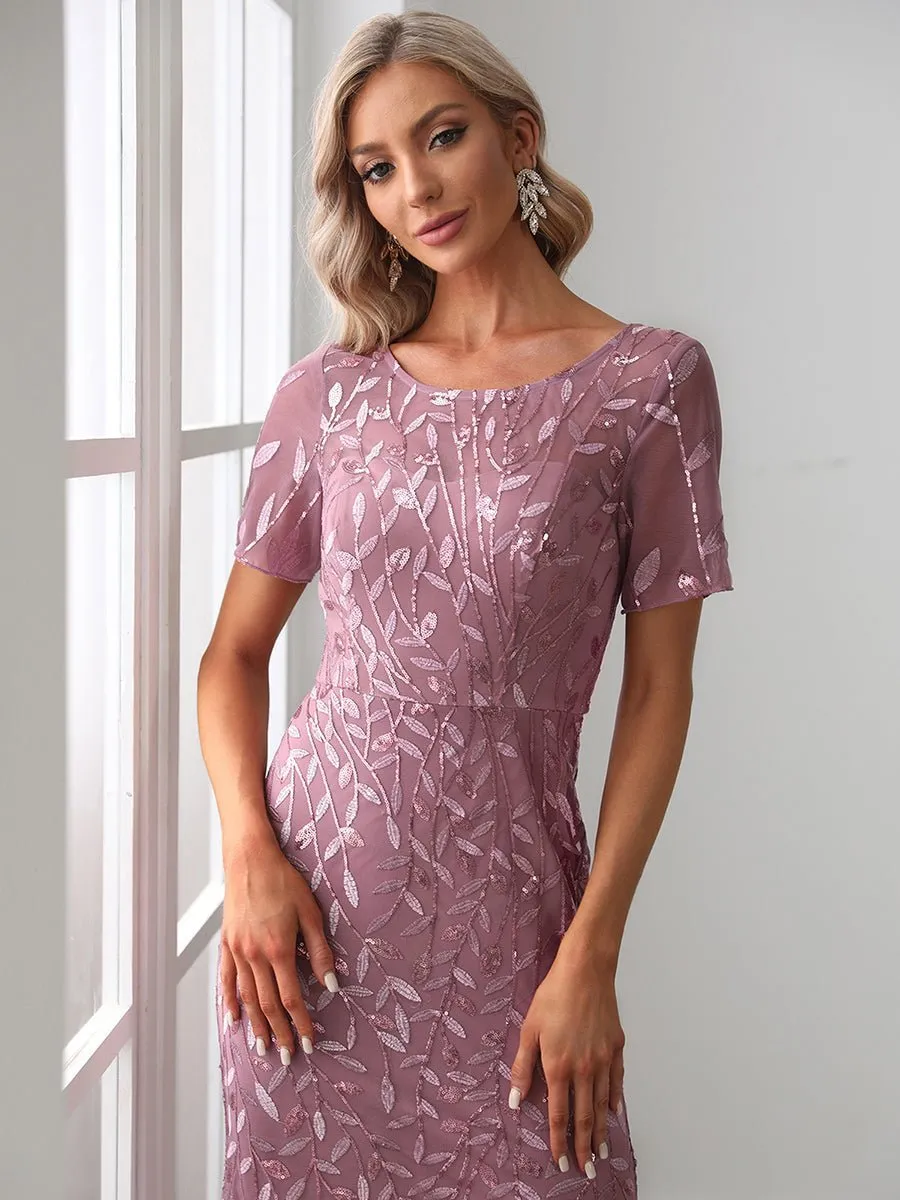 Krystal tulle embroidered leaf pattern dress with sequins in lighter colors