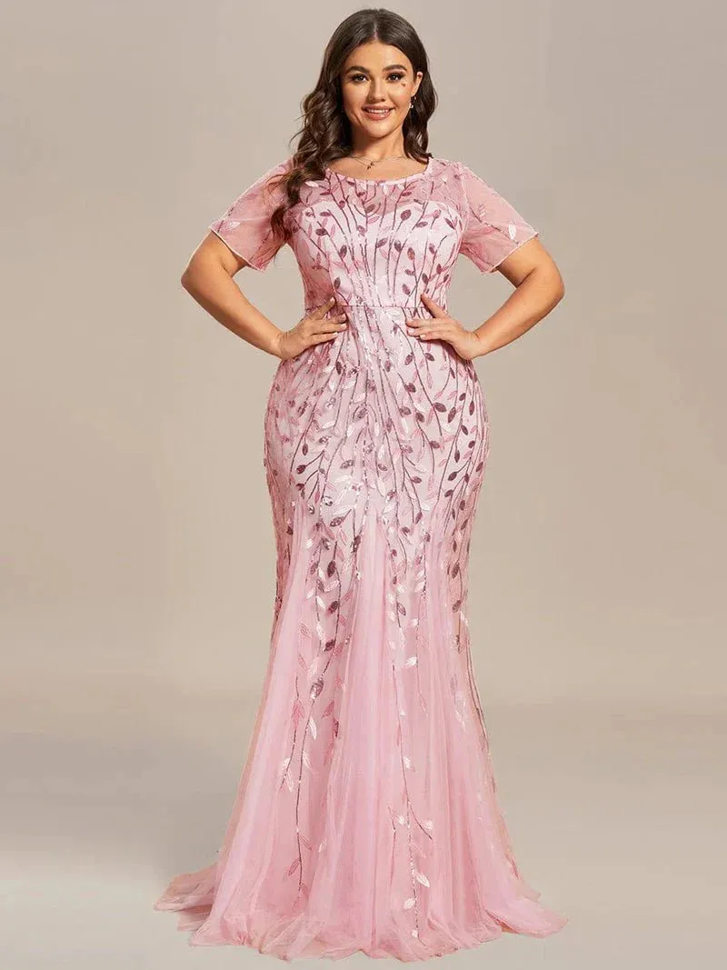 Krystal tulle embroidered leaf pattern dress with sequins in lighter colors