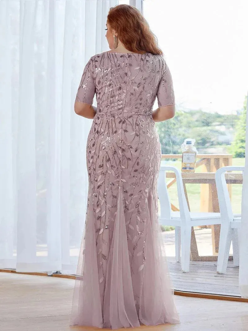 Krystal tulle embroidered leaf pattern dress with sequins in lighter colors