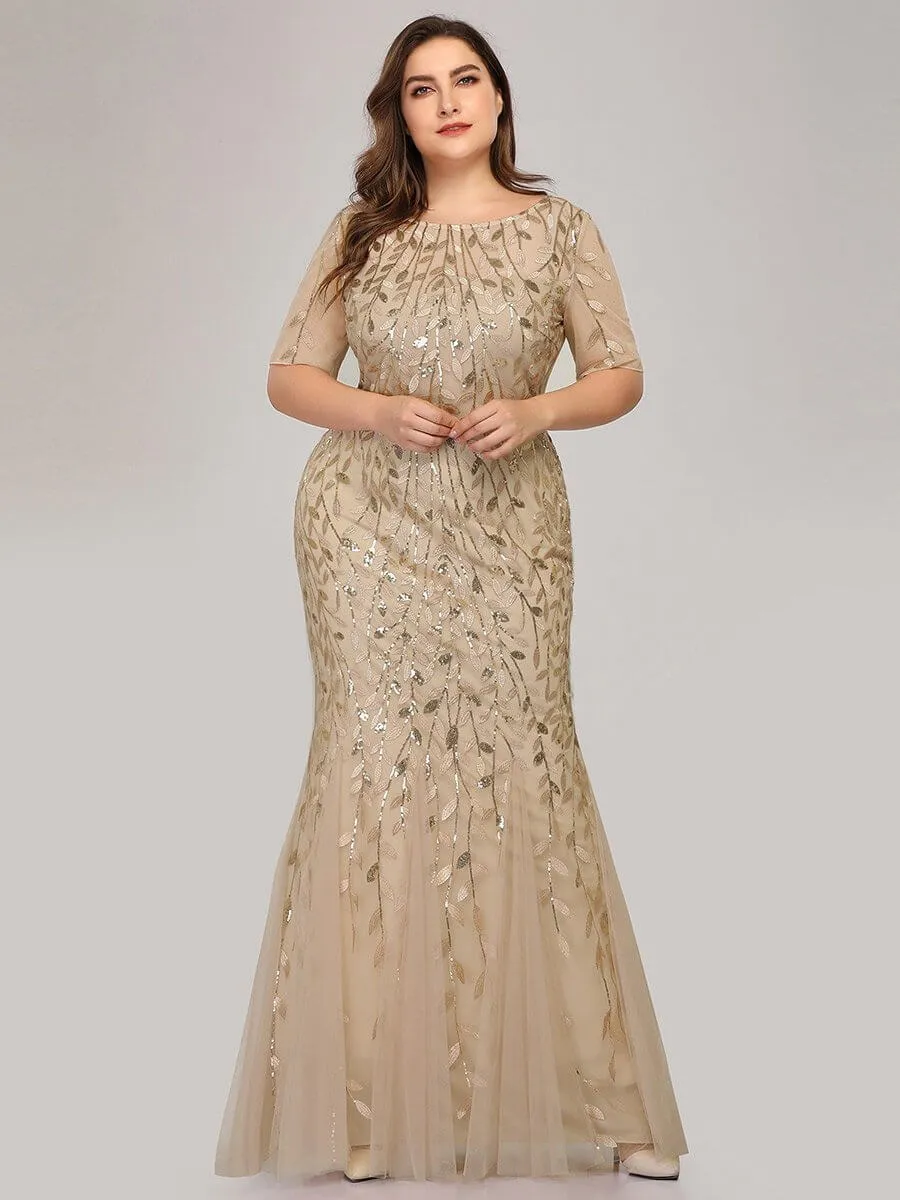 Krystal tulle embroidered leaf pattern dress with sequins in lighter colors