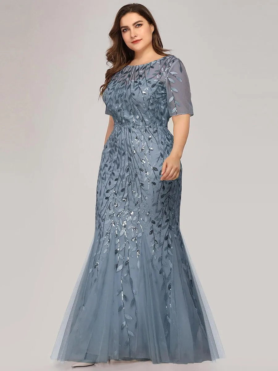 Krystal tulle embroidered leaf pattern dress with sequins in lighter colors