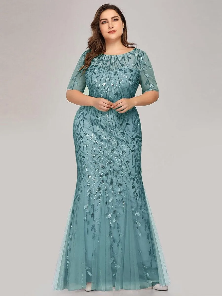 Krystal tulle embroidered leaf pattern dress with sequins in lighter colors