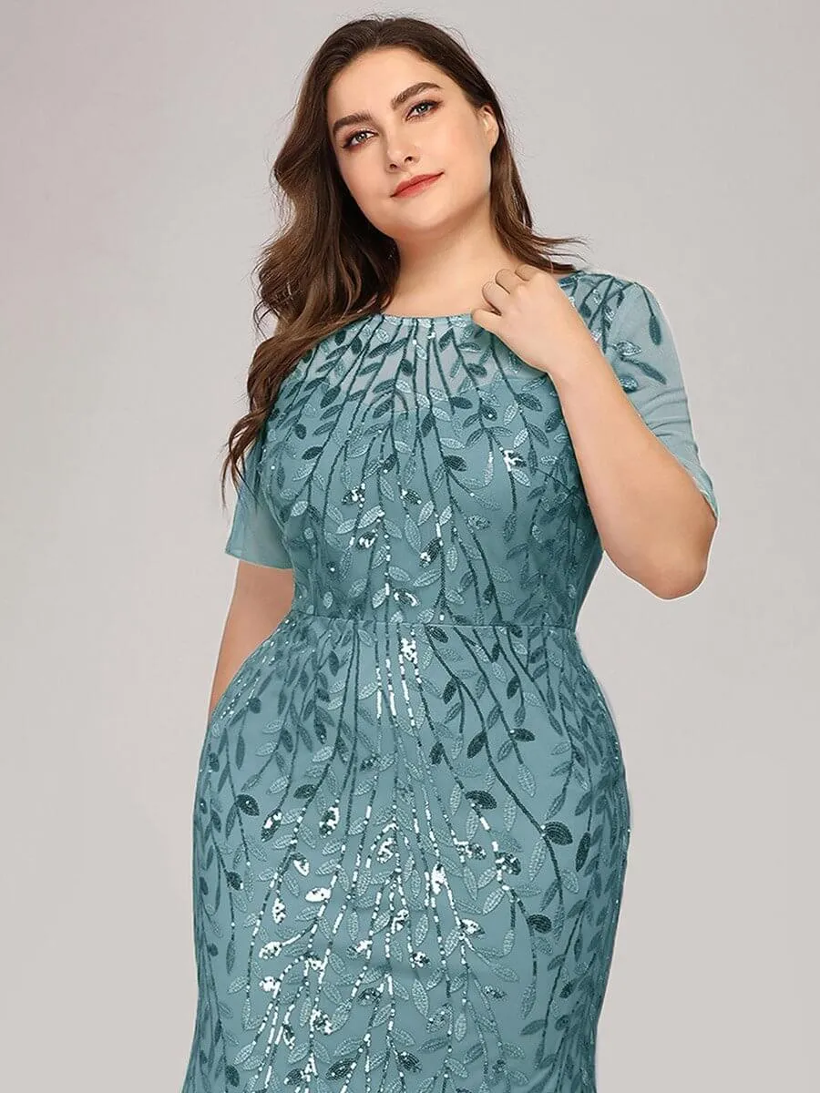 Krystal tulle embroidered leaf pattern dress with sequins in lighter colors
