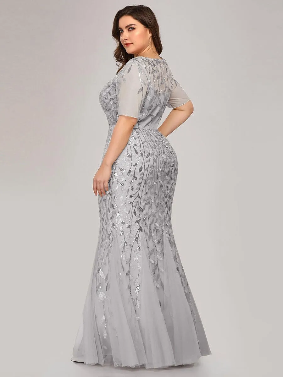 Krystal tulle embroidered leaf pattern dress with sequins in lighter colors