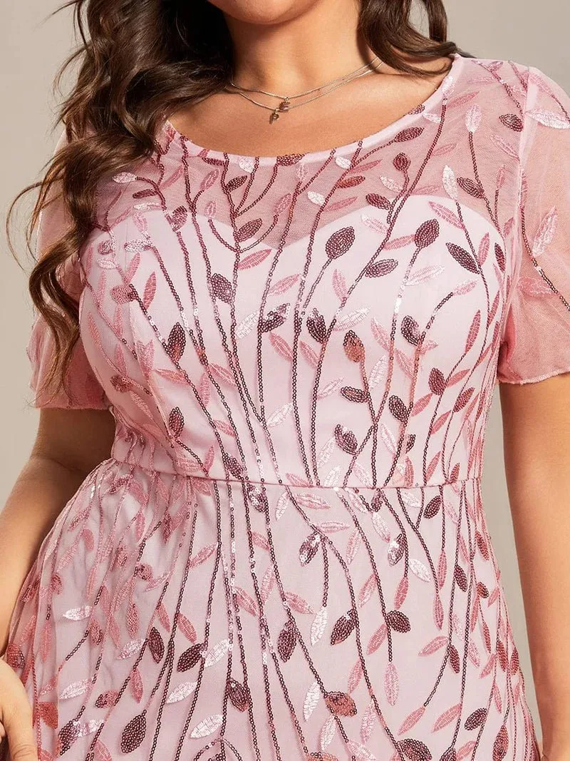 Krystal tulle embroidered leaf pattern dress with sequins in lighter colors