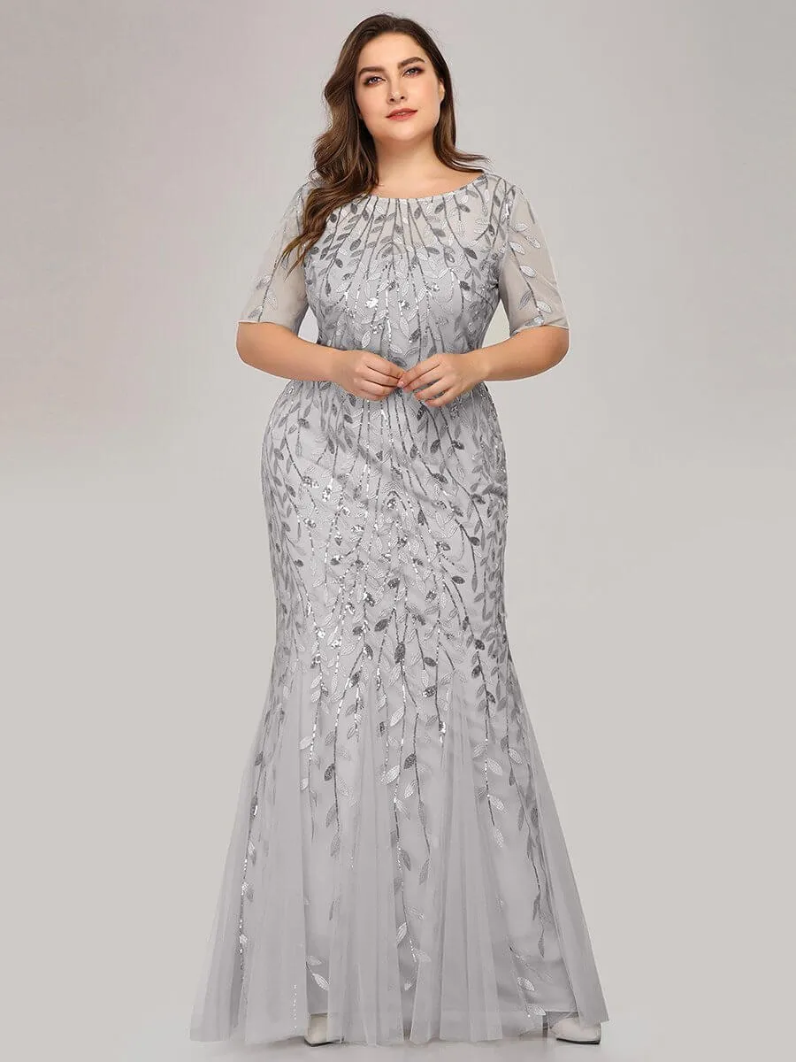 Krystal tulle embroidered leaf pattern dress with sequins in lighter colors