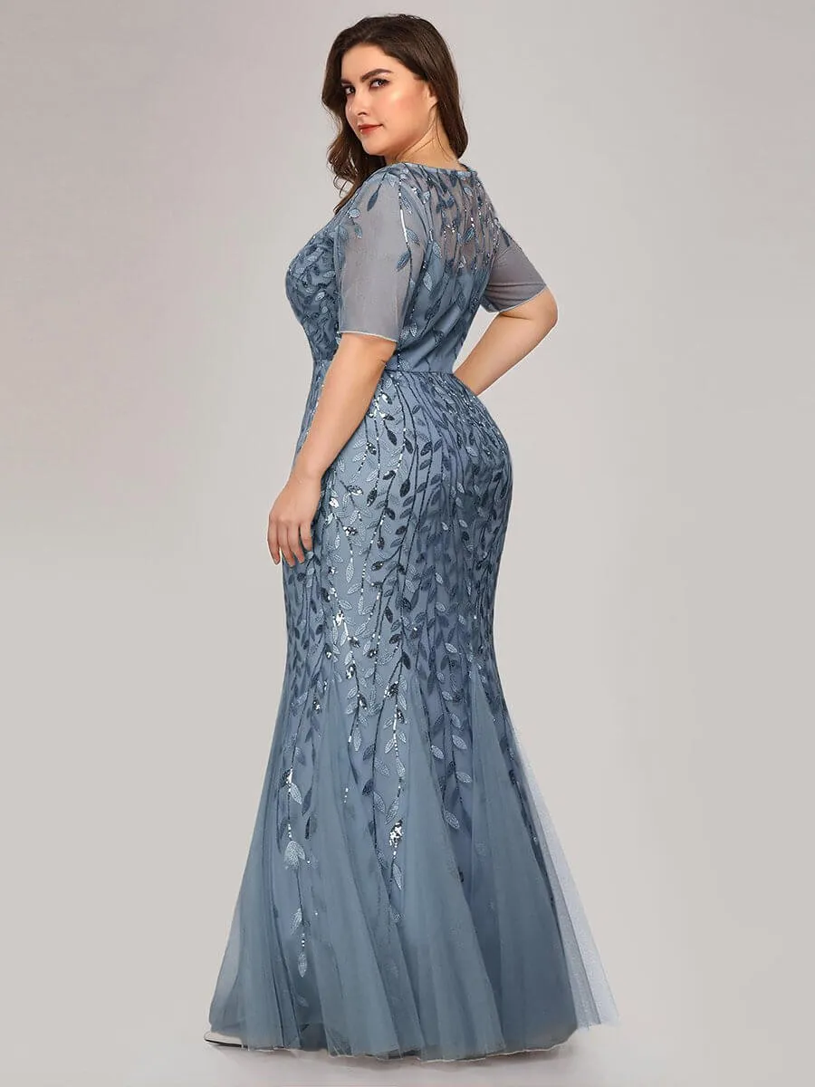 Krystal tulle embroidered leaf pattern dress with sequins in lighter colors