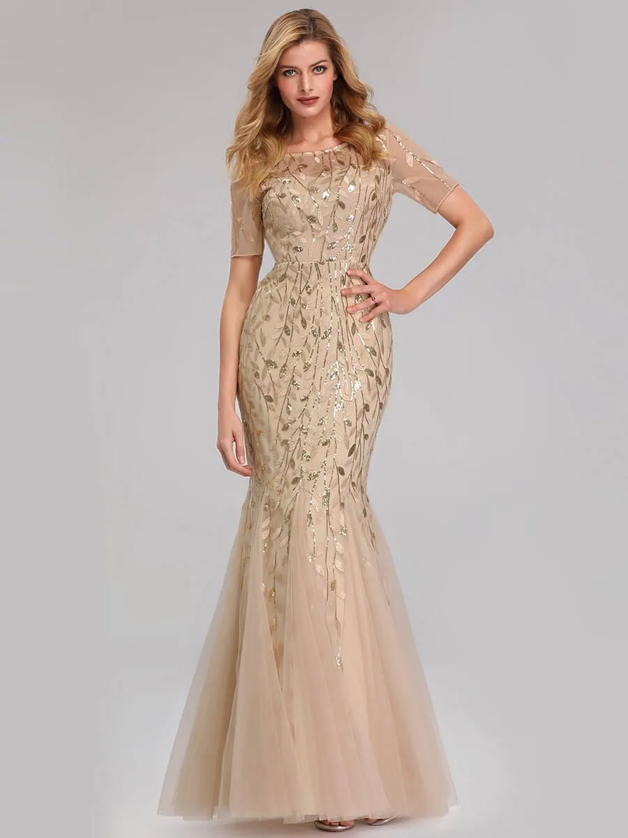 Krystal tulle embroidered leaf pattern dress with sequins