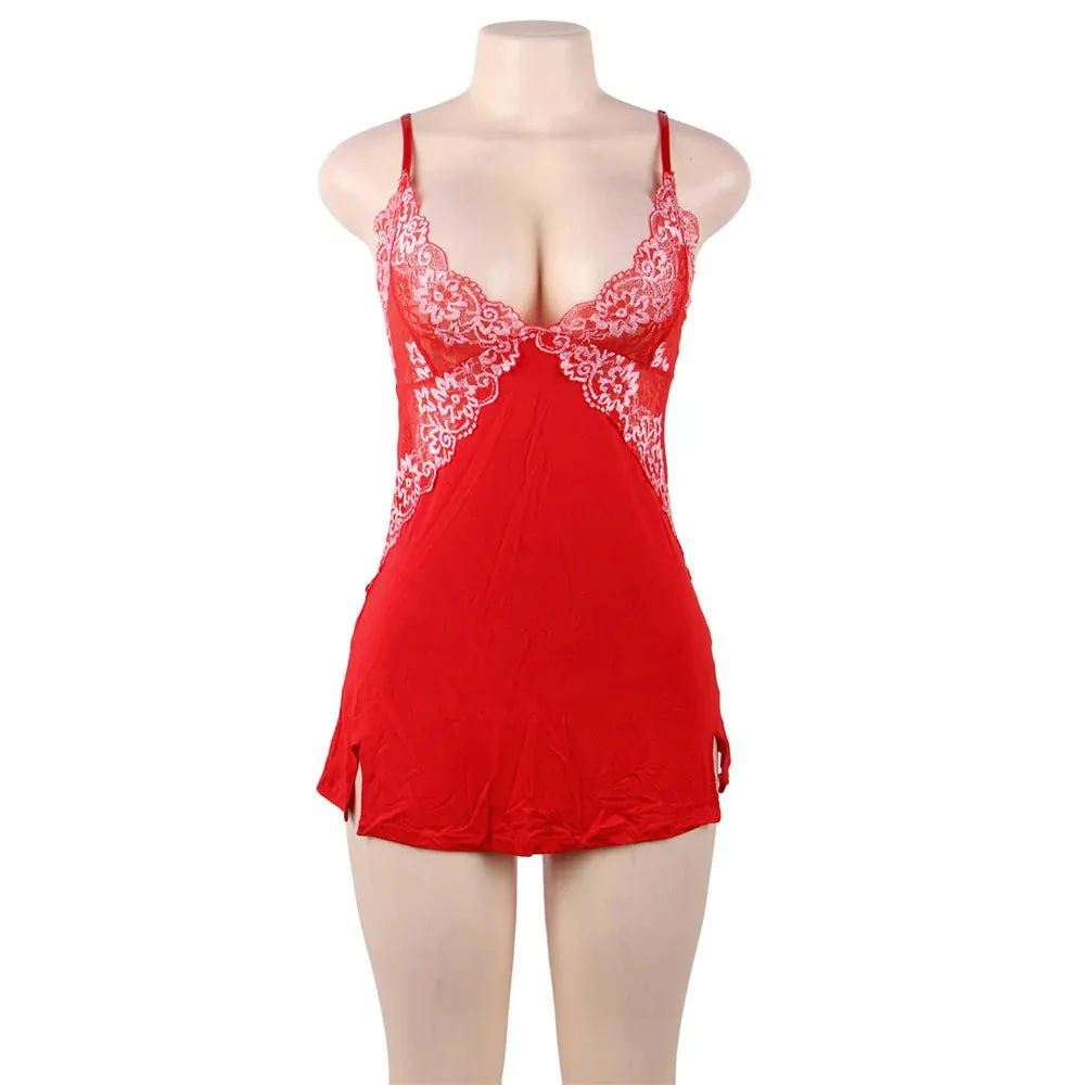 Lace Decoration Nightdress V-neck Modal Sleepwear with G String
