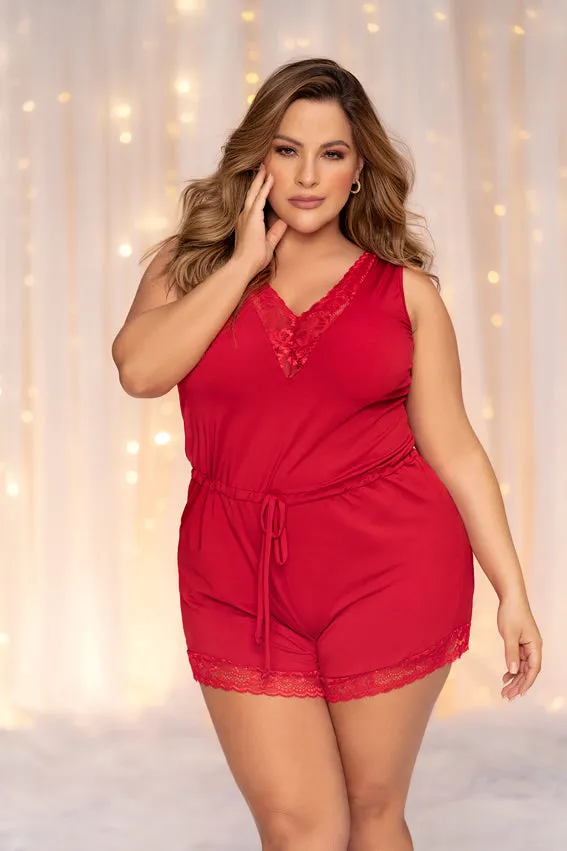 Lace Trim Sleep Romper