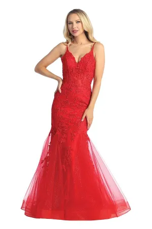 LF 7834 - Beaded Lace Embellished Fit & Flare Prom Gown with Sheer Corset Bodice & Tulle Skirt