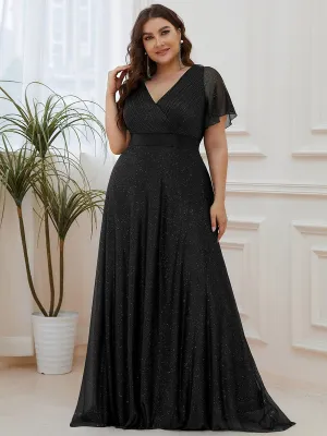 Lois flutter sleeve v neck glittering formal dress in black s22 Express NZ wide