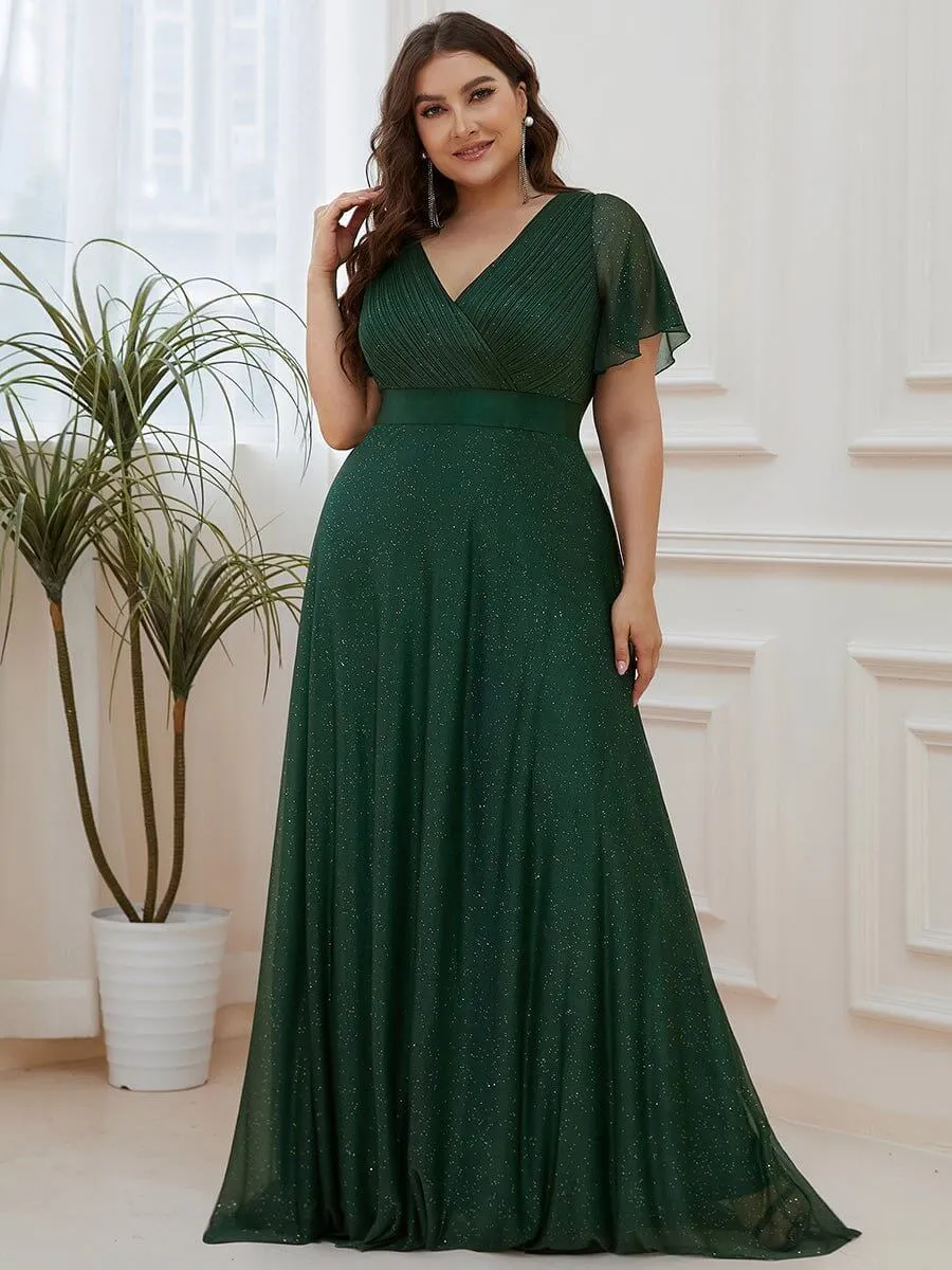 Lois flutter sleeve v neck glittering formal dress in emerald s28 Express NZ wide