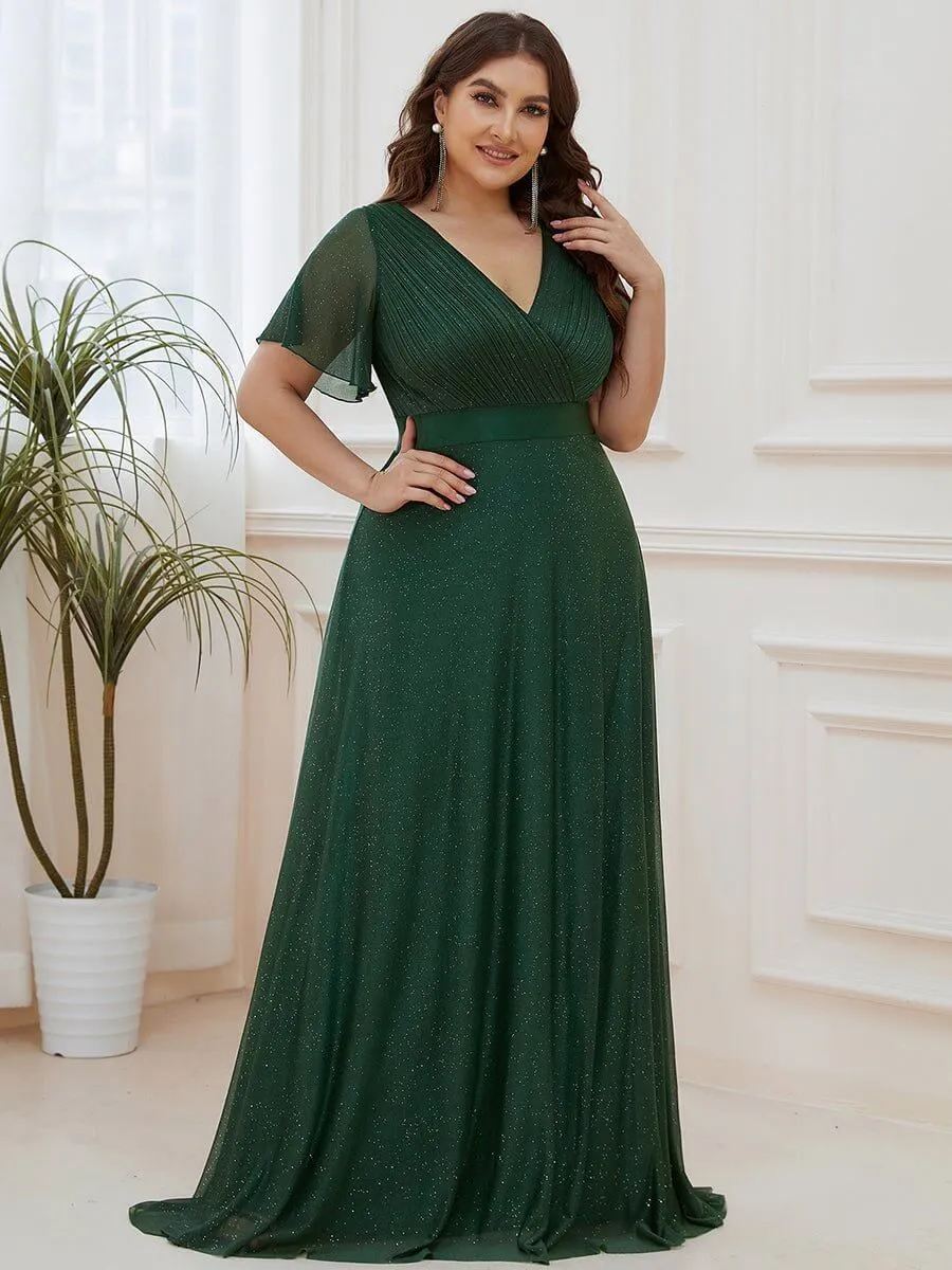 Lois flutter sleeve v neck glittering formal dress in emerald s28 Express NZ wide