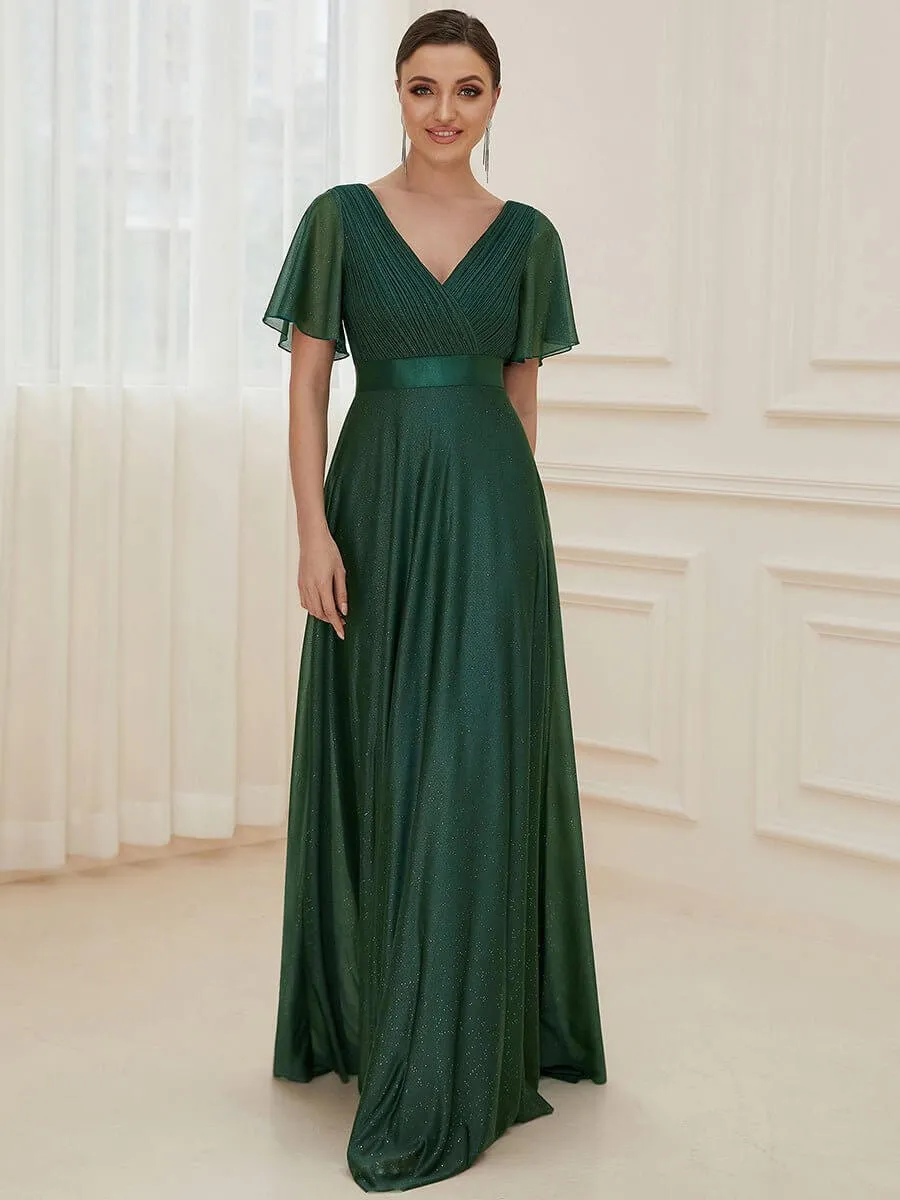 Lois flutter sleeve v neck glittering formal dress in emerald s28 Express NZ wide