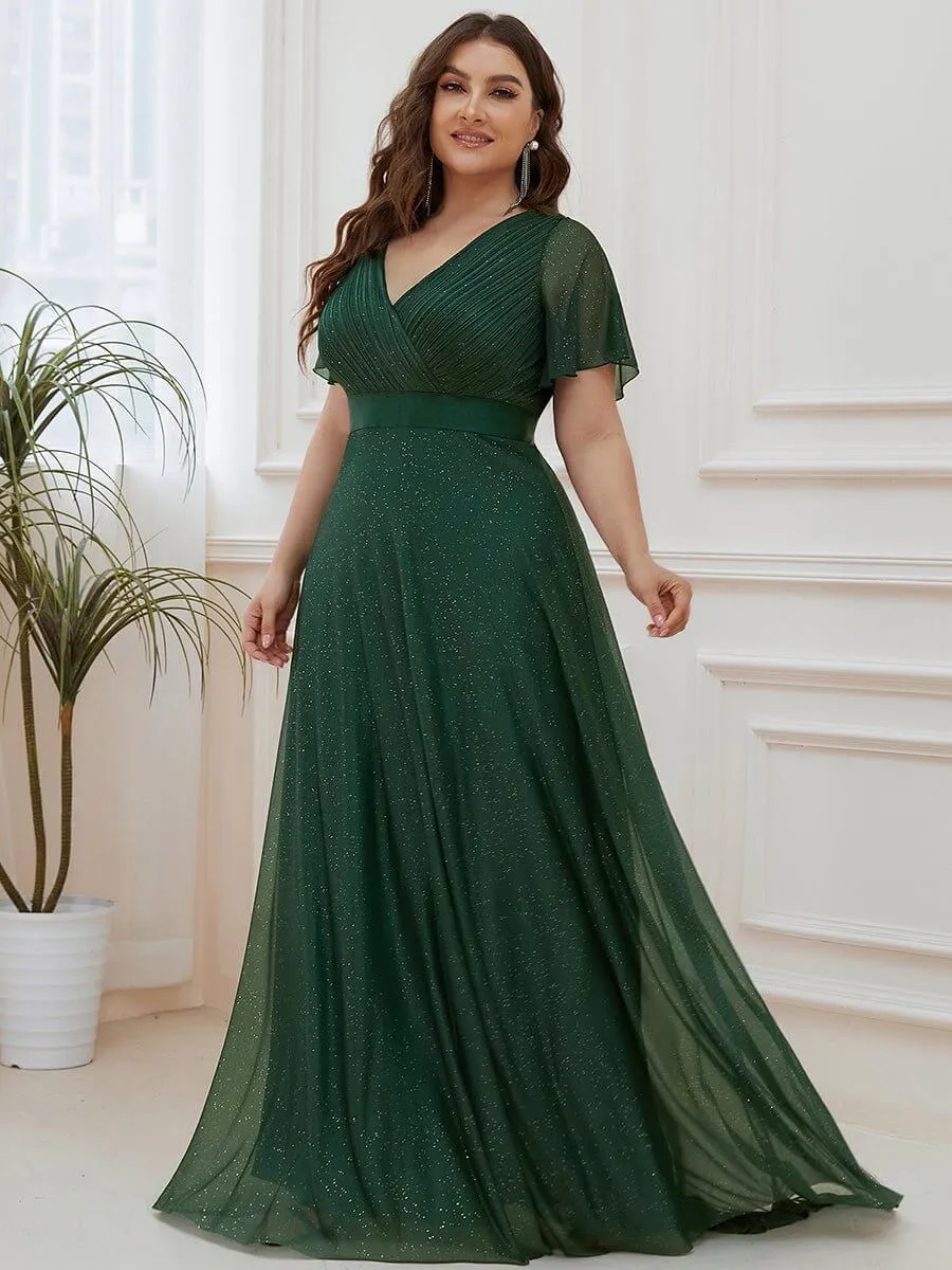 Lois flutter sleeve v neck glittering formal dress in emerald s28 Express NZ wide
