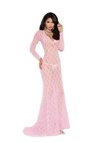 Long Lace Nightgown with Long Sleeved V-neck