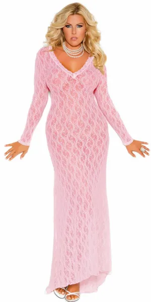Long Lace Nightgown with Long Sleeved V-neck