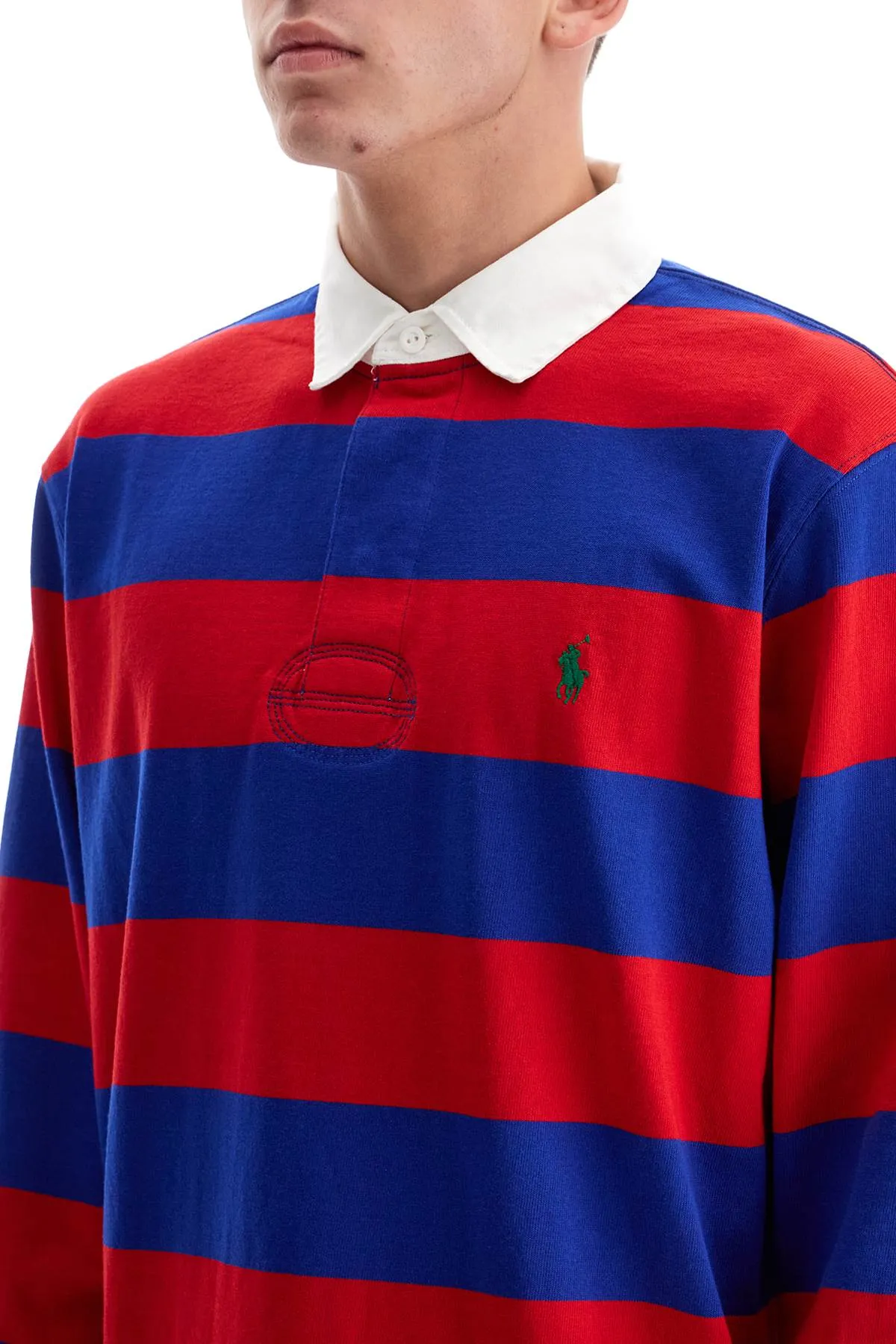 long-sleeved striped polo shirt for