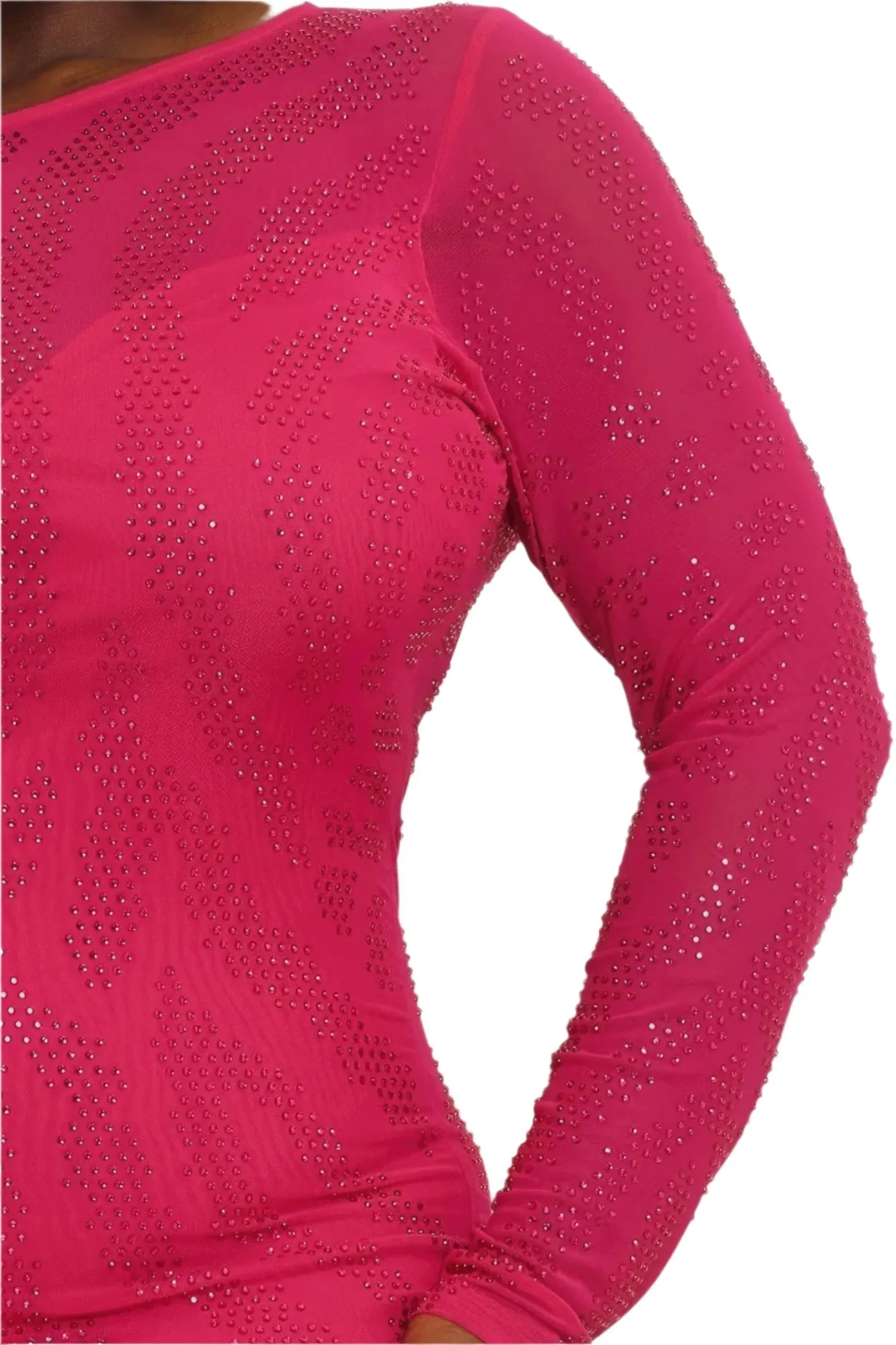 Magenta Rhinestone Mesh Plus Size Mini Dress