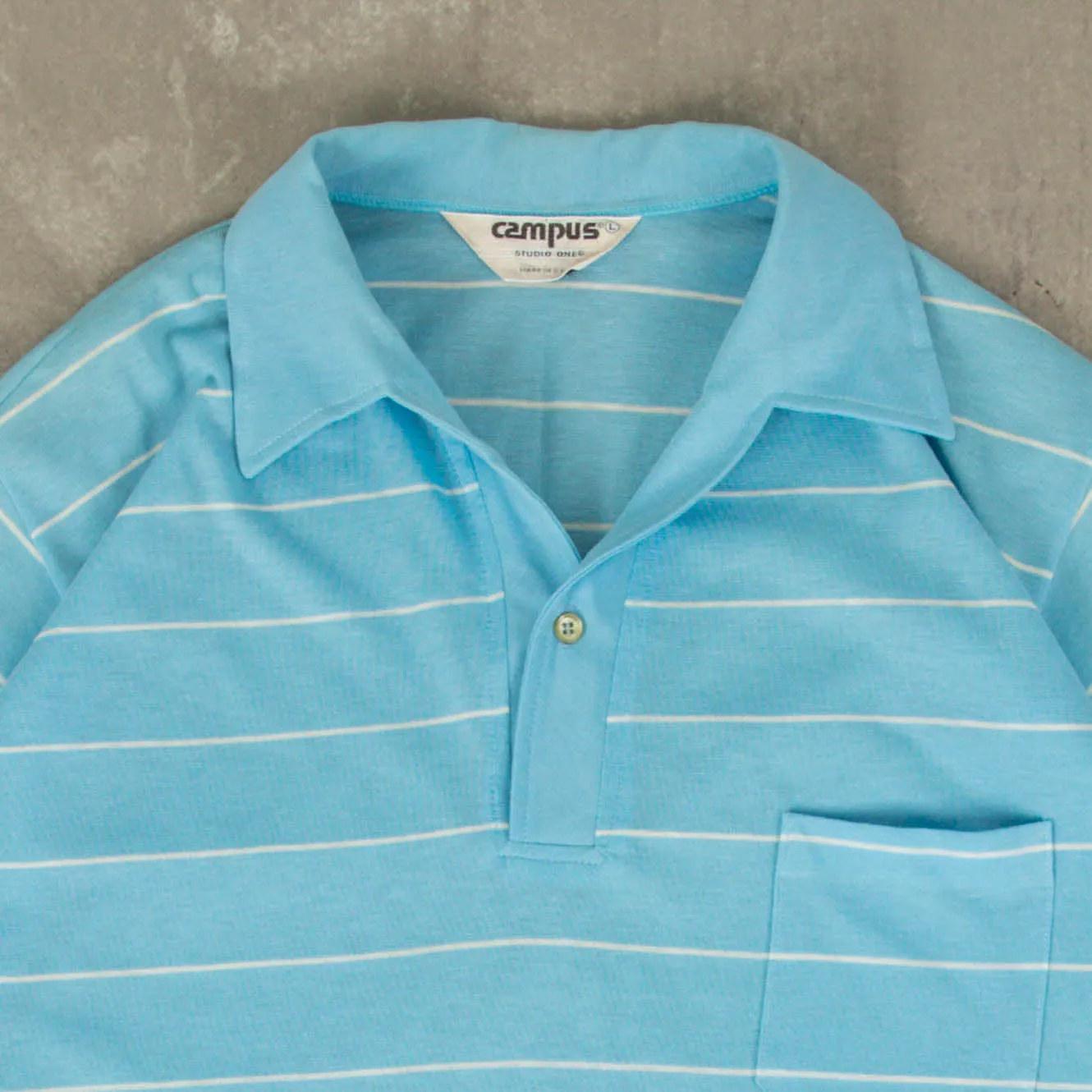 MEN'S VINTAGE 1980S STRIPED SINGLE STITCH POLO T-SHIRT - LARGE